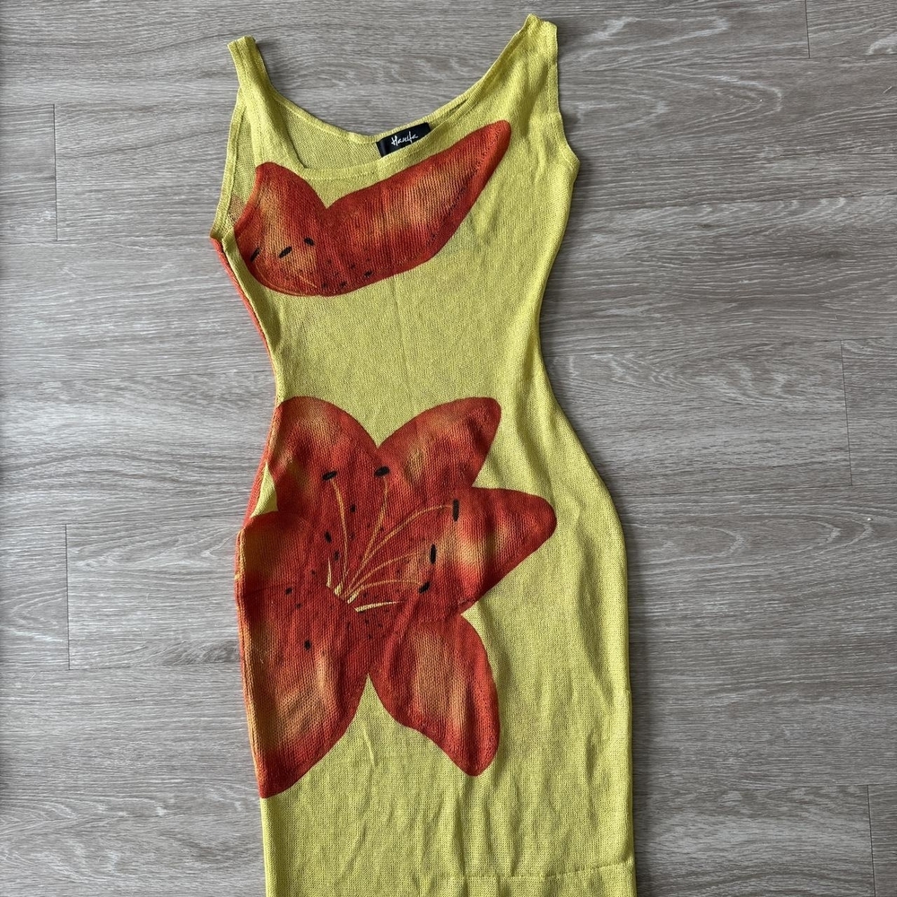 Hanifa Flora Sheer Maxi | Chartreuse & Orange